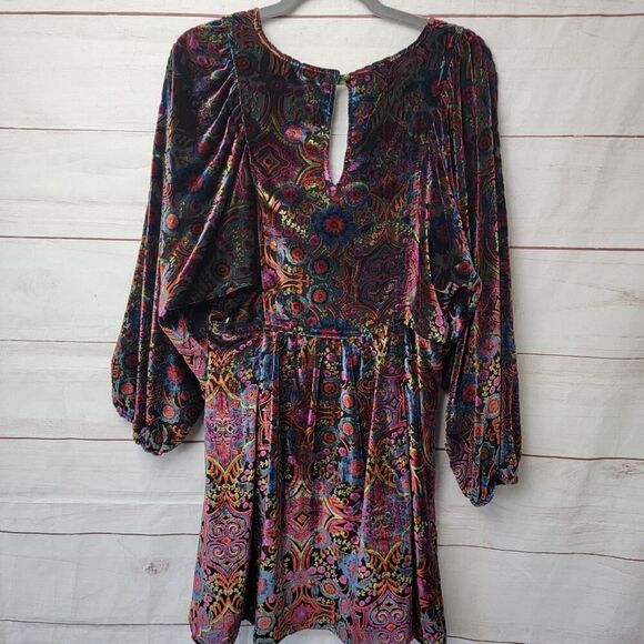 Anthropologie Mona Burnout Velvet Mini Dress Boho Paisley Bohemian Womens Sz XS - Picture 6 of 16